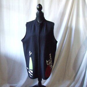 Penningtons sweater vest cute kitty cat black plus size wool maxi cardigan 1X